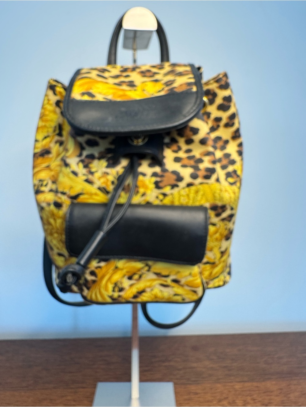Gianni Versace Vintage Baroque Leopard Sunburst Mini Backpack